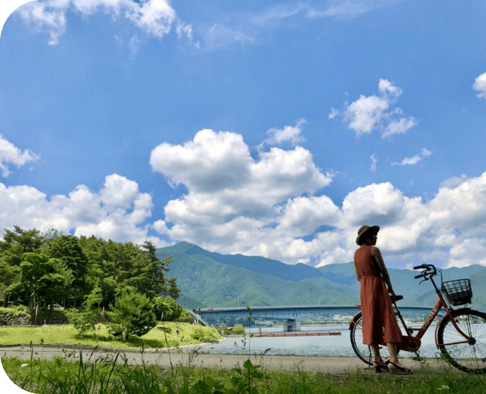 河口湖でレンタサイクル